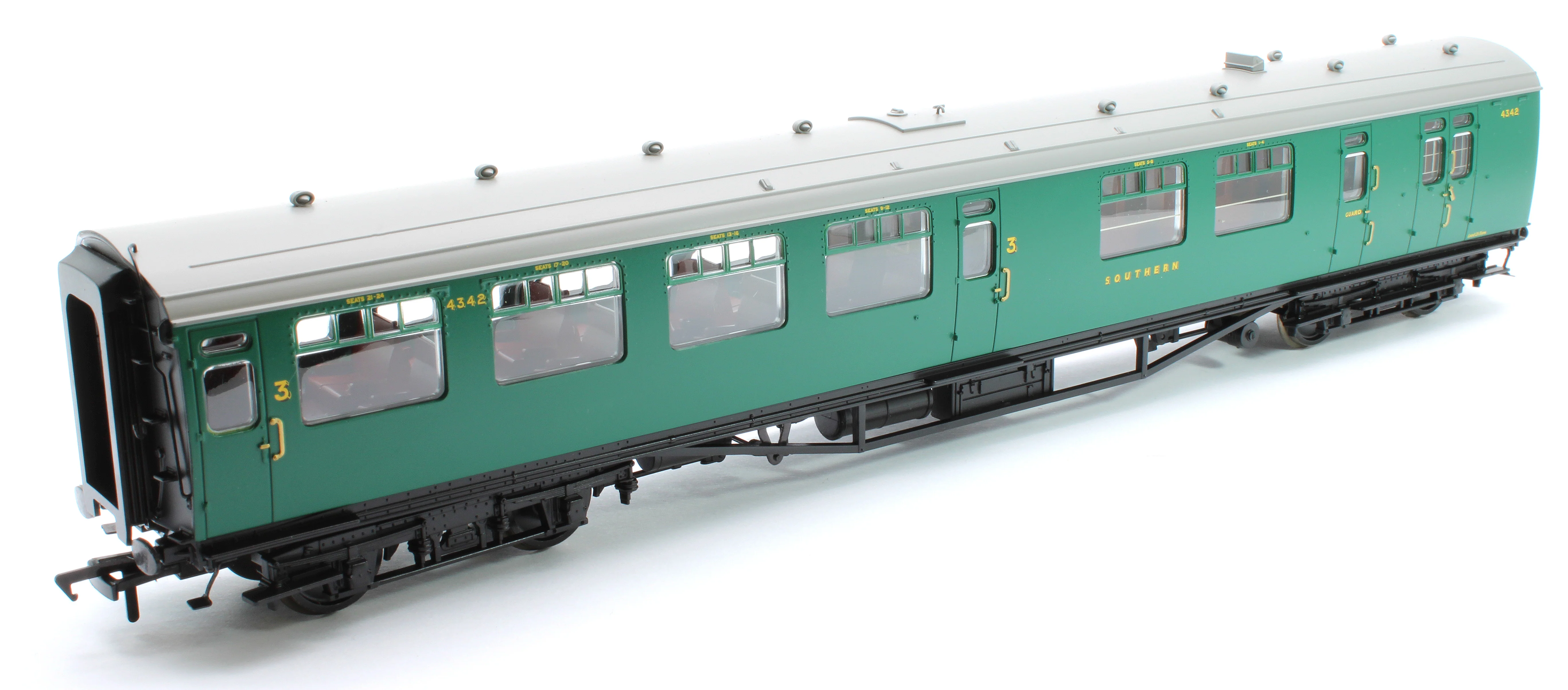 34-725A SR Bulleid Brake Third Semi-Open 10'' Vents SR Malachite Green No.4342 - Image 5