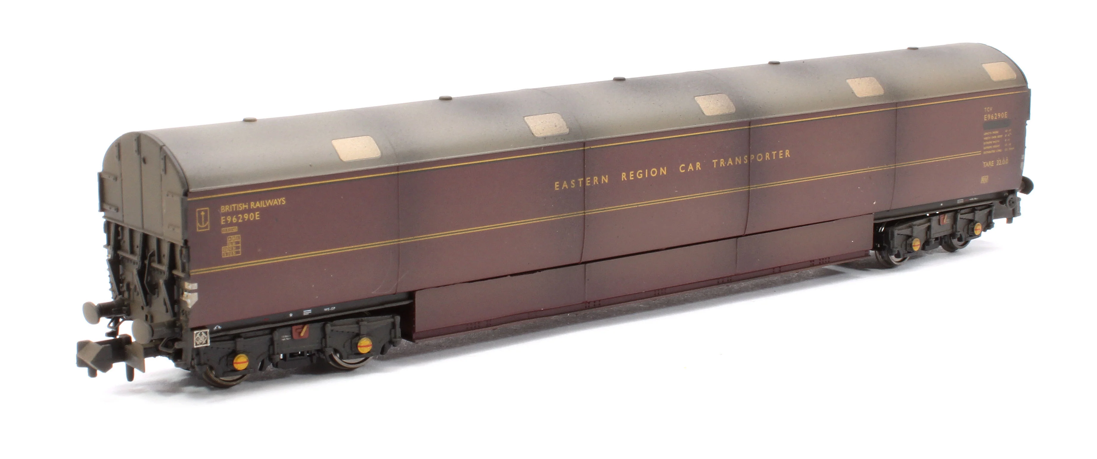 Custom Weathered Newton Chambers Car Transporter Eastern Region BR Lined Maroon E96288/289/290E - Pack 1 - Image 2