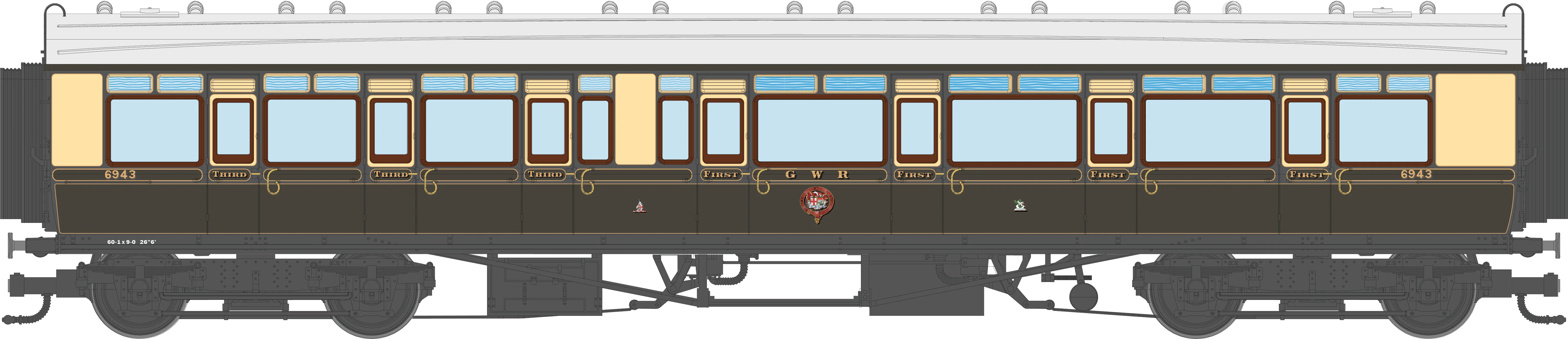 4P-021-103 GWR Corridor Toplight 1925 Lined Chocolate & Cream Composite RH 6943