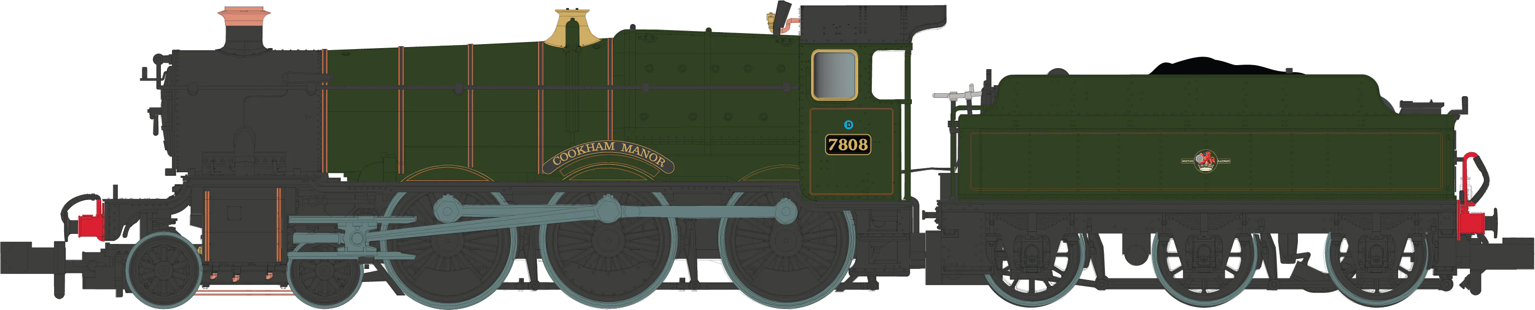2S-001-011S 4-6-0 Cookham Manor 7808 Lined BR Green Late Crest Steam Locomotive - DCC Sound - Image 2