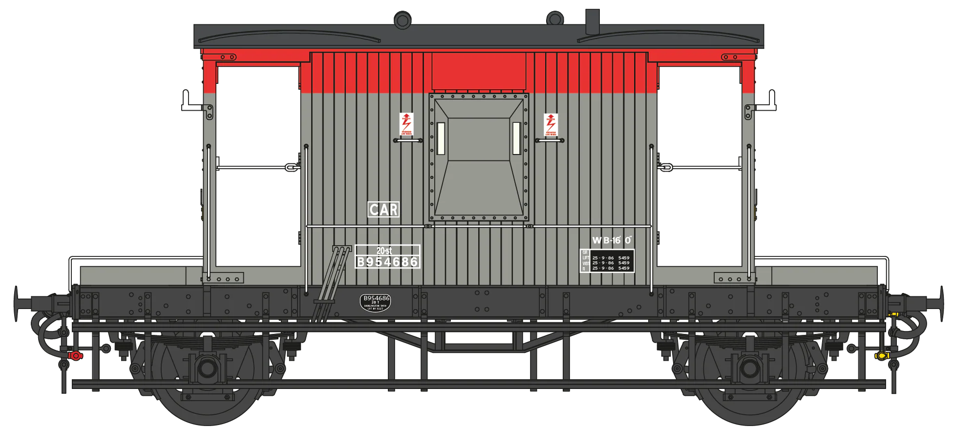 BR 20T Brake Van Diagram 1/507 B954686 Railfreight Red/Grey CAR