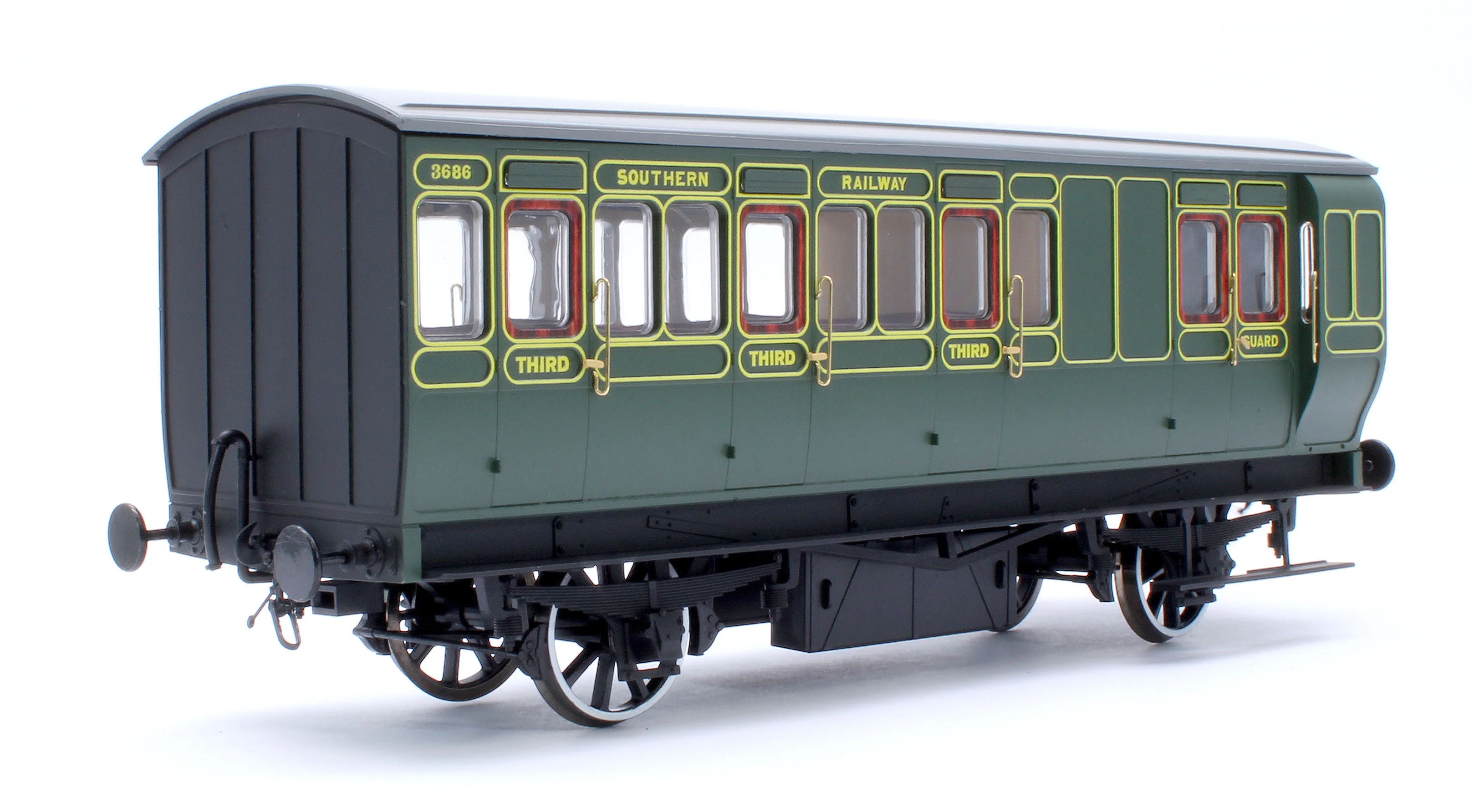 Stroudley 4 Wheel Electrically  Lit Brake 3rd Southern Line Green 3686 - Light Bar Fitted - Image 3