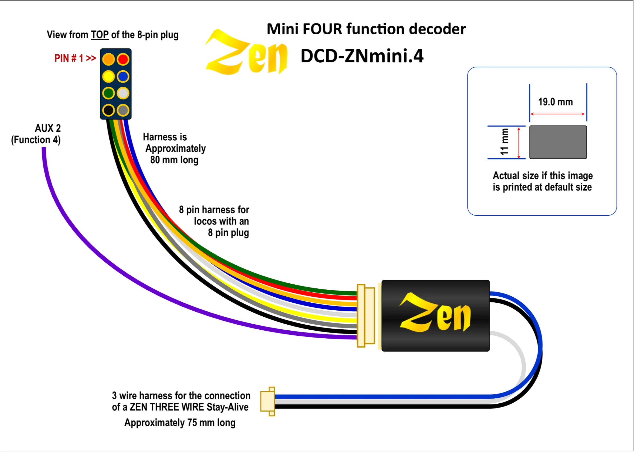 Zen Black Decoder: Mini 8 Pin Harness 4 Function (5-pack) - Image 2
