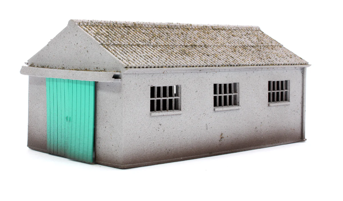 BS4005 Concrete Workshop Garage Peaked Roof - End Doors - Green Doors
