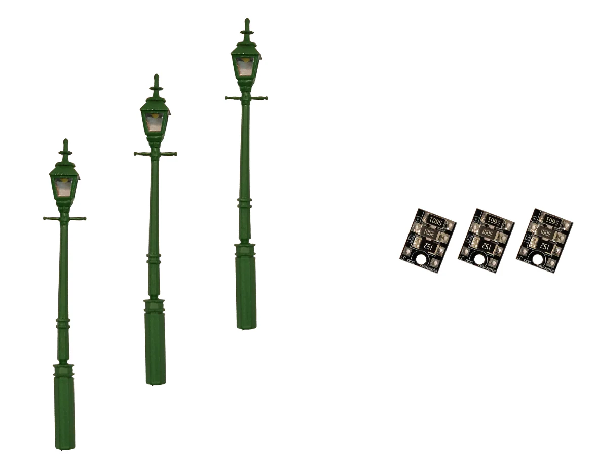 LML-GSGR 4mm Scale Gas Street/Platform Lamps – Green (3 pack)