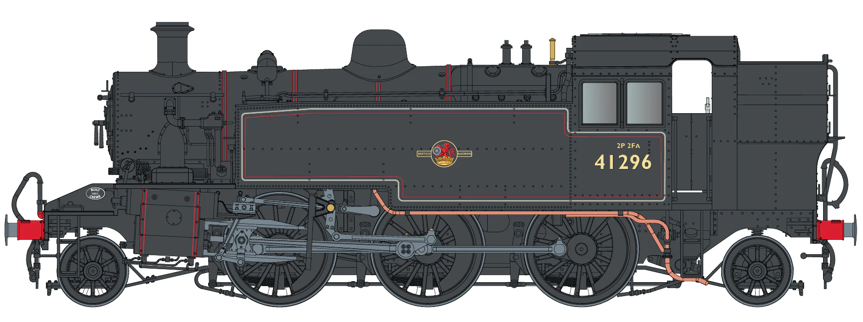 LHT-S-041-005UD Ivatt Class 2 2-6-2T BR Lined Black Late Crest Unnumbered Steam Locomotive - DCC Fitted