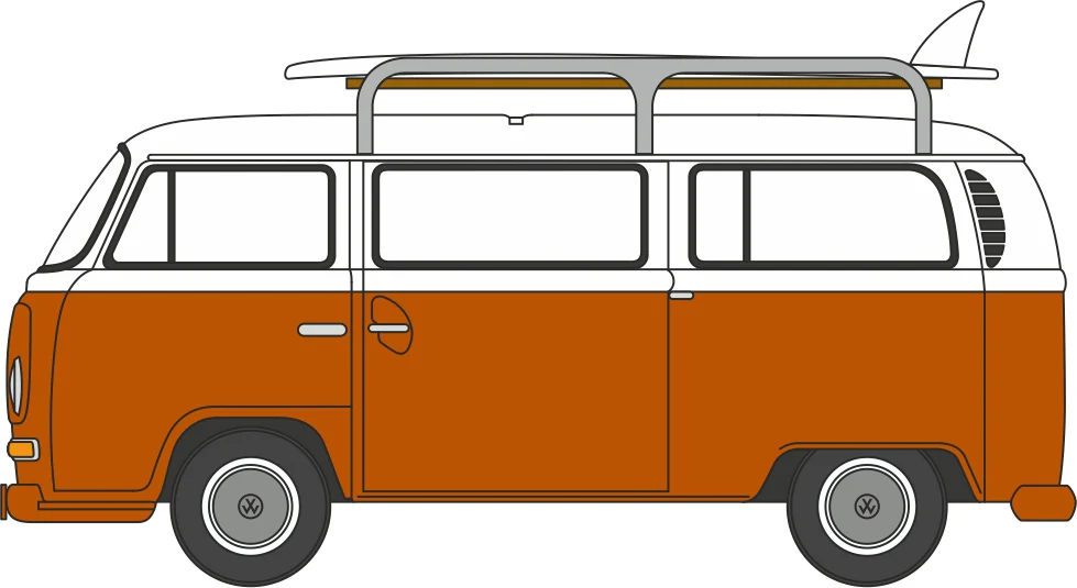 NVW022 VW T2 Bay Window Bus/surfboards Signal Orange/White