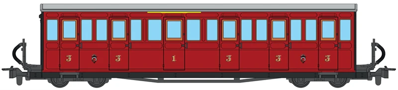 GR605B Ffestiniog Railway Short 'Bowsider' Bogie Coach, 1970s Red, No. 18