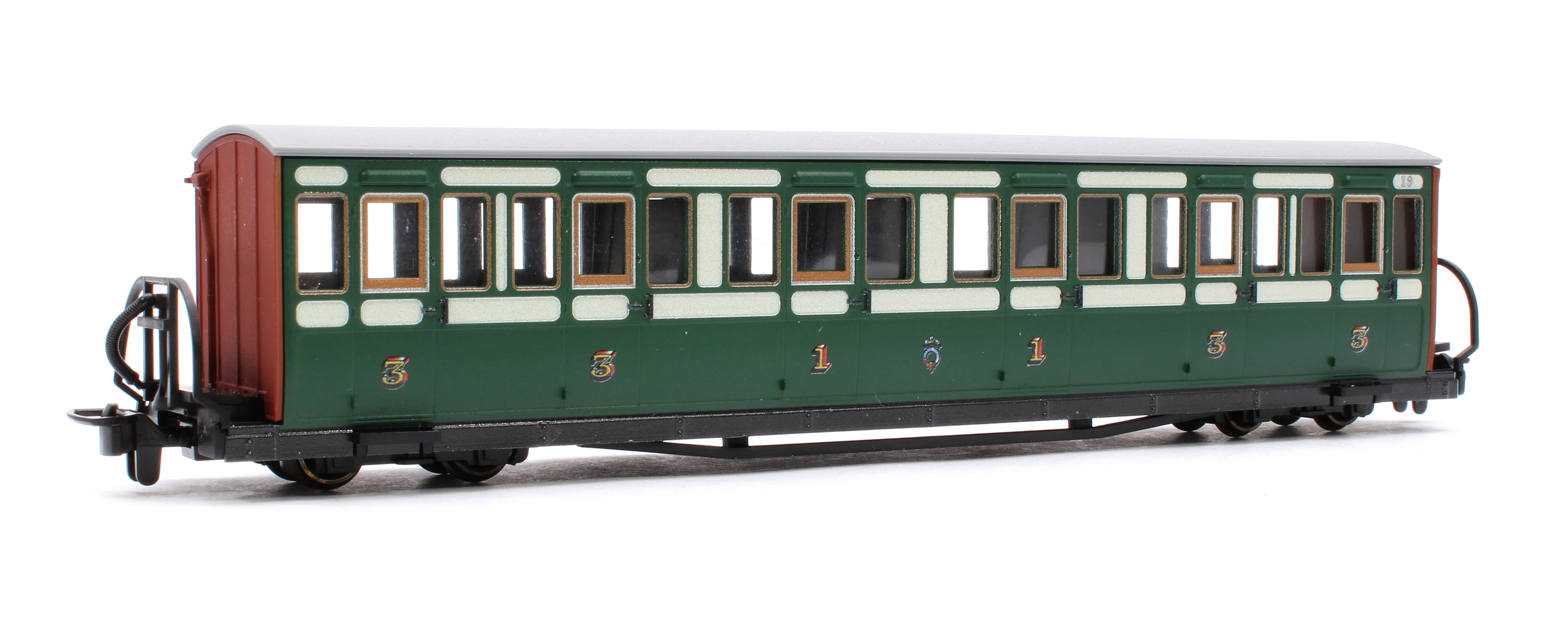 GR621A Ffestiniog Railway Long 'Bowsider' Bogie Coach, Early Preservation Green, No.19 - Image 3