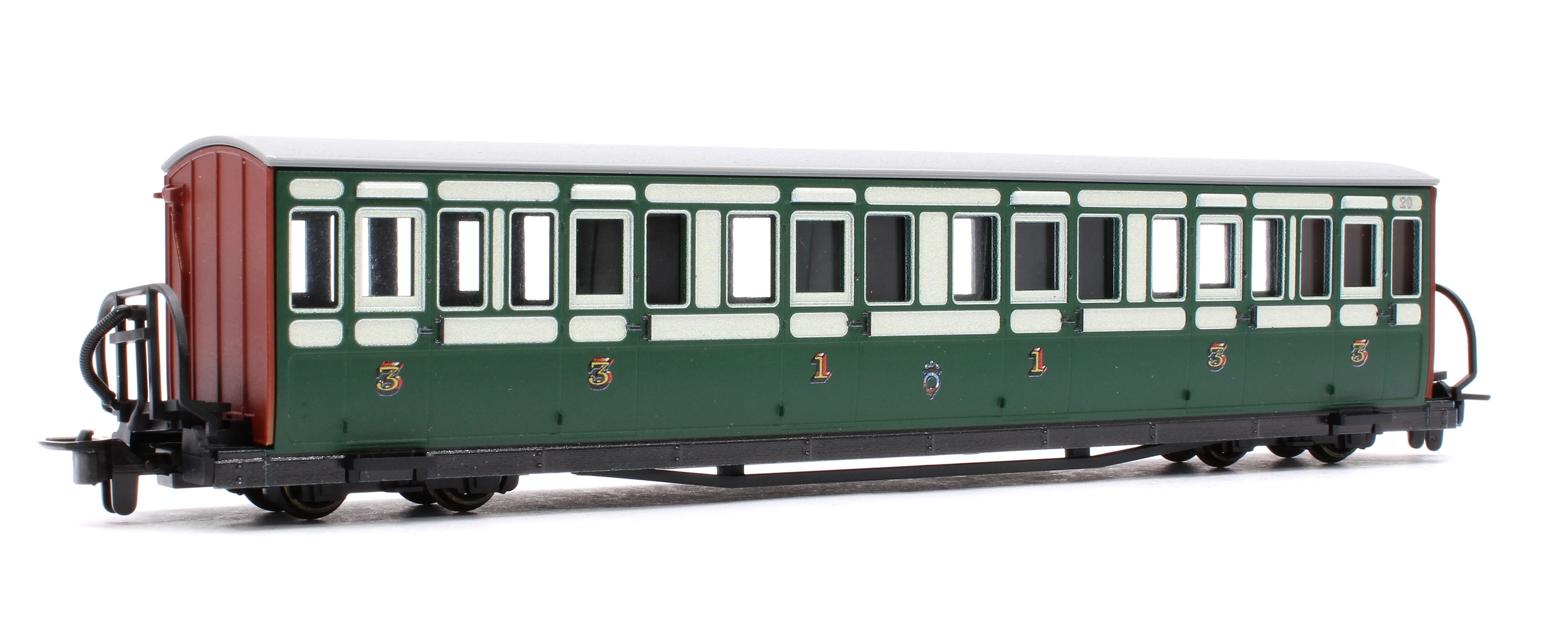 GR621B Ffestiniog Railway Long 'Bowsider' Bogie Coach, Early Preservation Green, No. 20 - Image 3