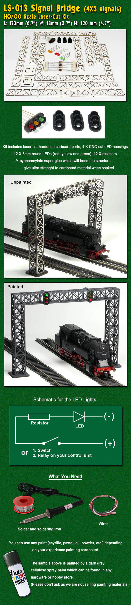 2 Track Signal Bridge w/12 Lights (H0 or 00) Model Kit - Image 2