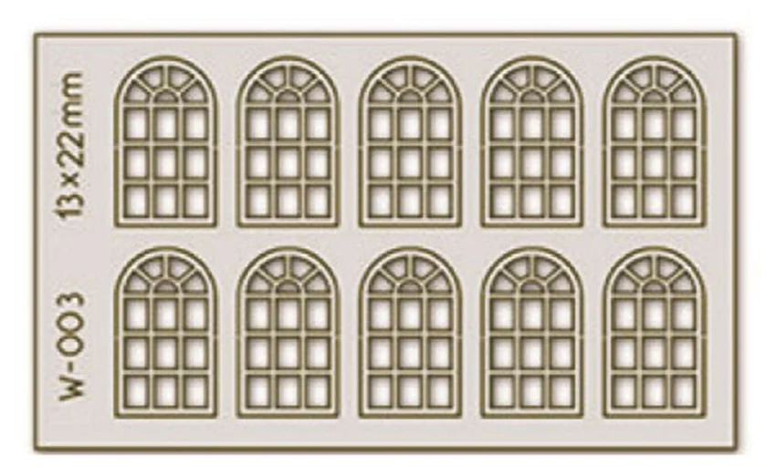 10 pcs 13X22mm 14 Pane Arched Windows H0/00