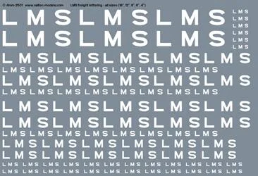 LMS freight branding (18", 12", 9", 6", 4") OO Gauge Waterslide Decals Transfer