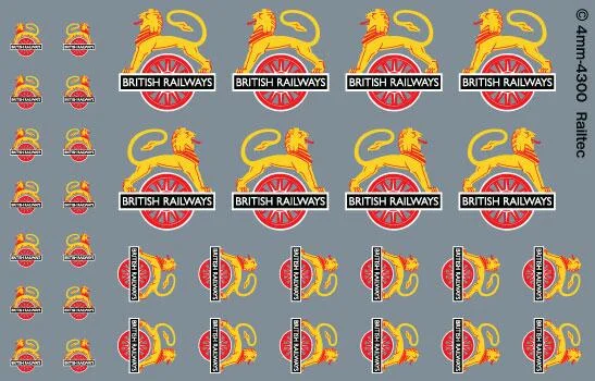 RT-4-4300 BR Early Crest Lion & Wheel Totem: L&R Facing Waterslide Decals Transfer