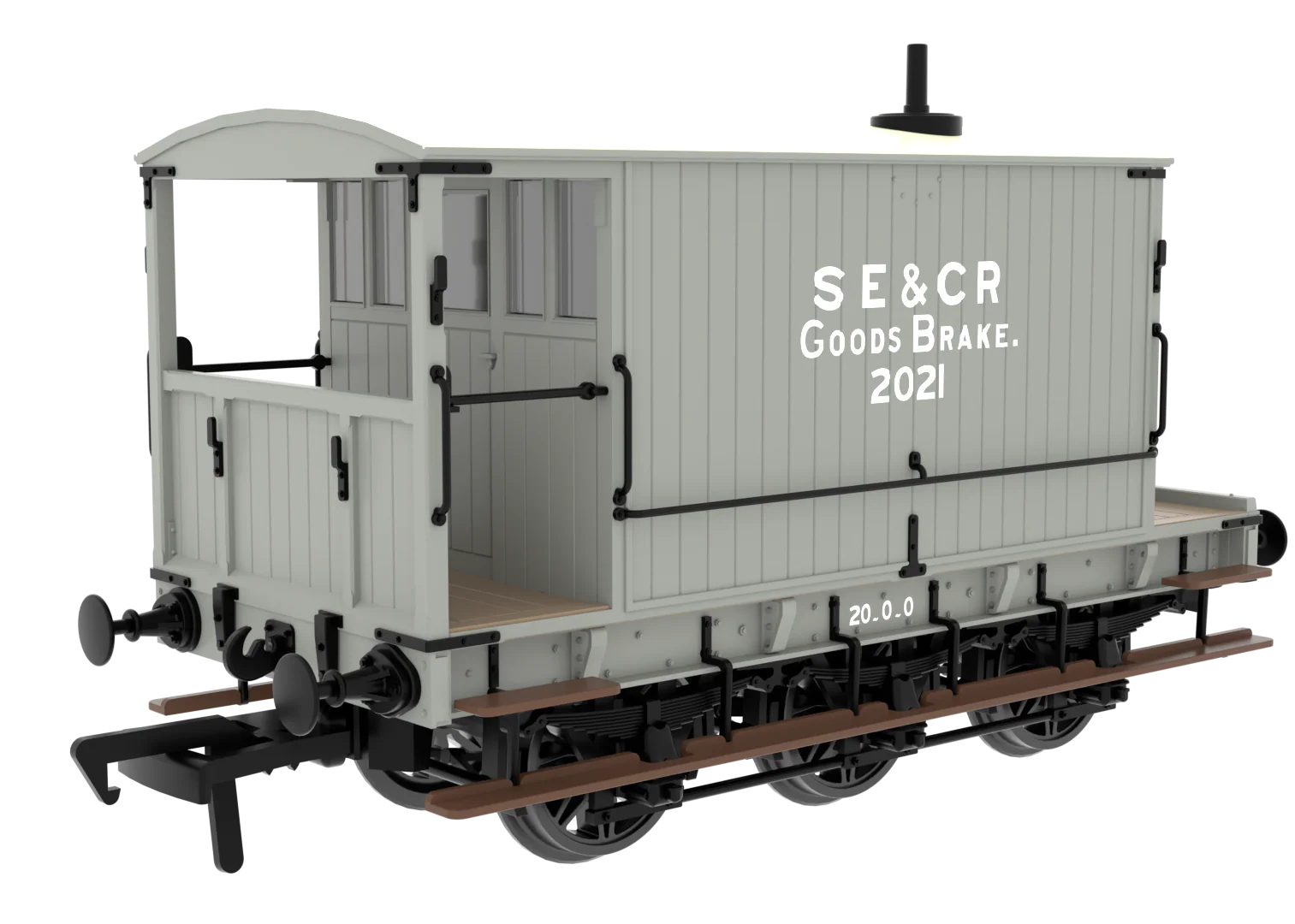 931017 SECR 6 Wheel Brake Van - No. 2021 - SE&CR Wainwright Light Grey