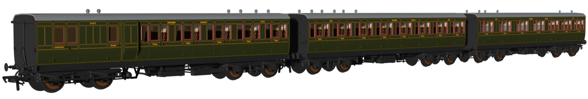 'Evolution' 48' SR Olive Non-Corridor Carriage No.2727, 565 & 5017 Triple Pack - Image 2