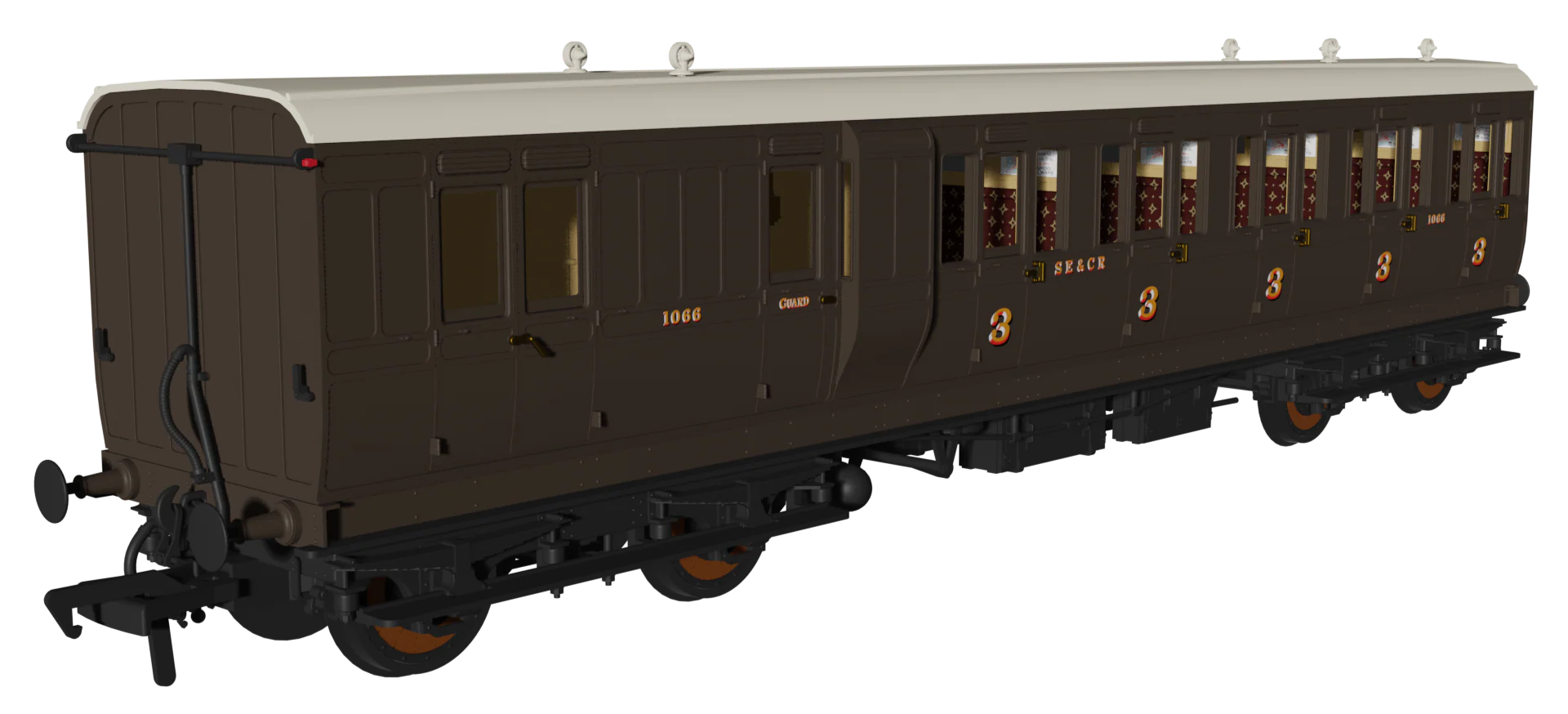 'Evolution' 48' SECR Wellington Brown Non-Corridor Carriage Brake Third No.1066