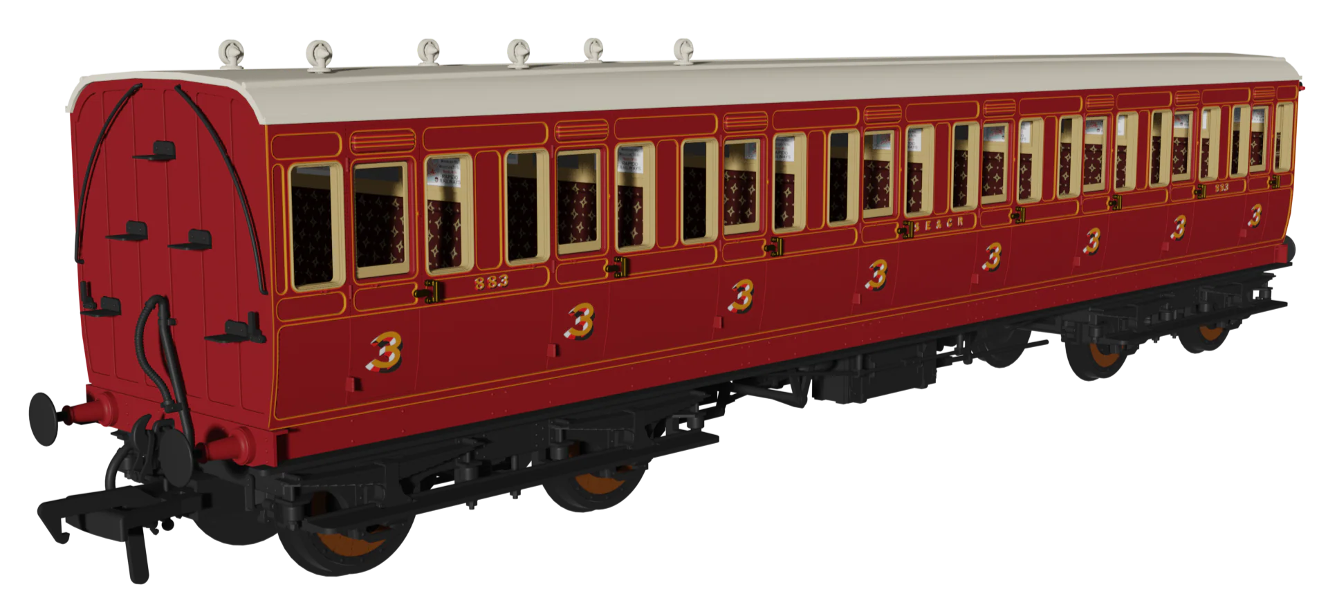 'Evolution' 48' SECR Red Non-Corridor Carriage No.1064, 883 & 1011 Triple Pack - Image 4