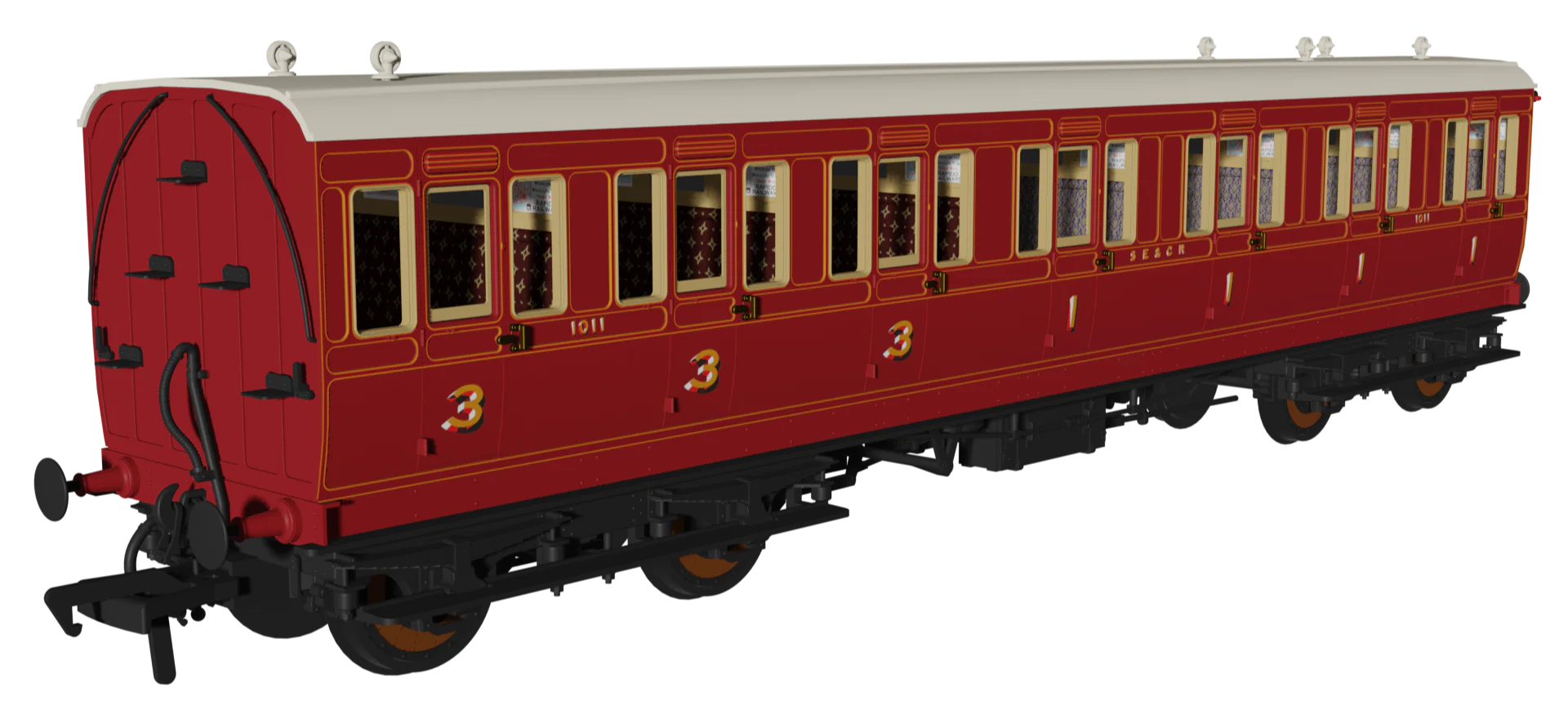'Evolution' 48' SECR Red Non-Corridor Carriage No.1064, 883 & 1011 Triple Pack - Image 5