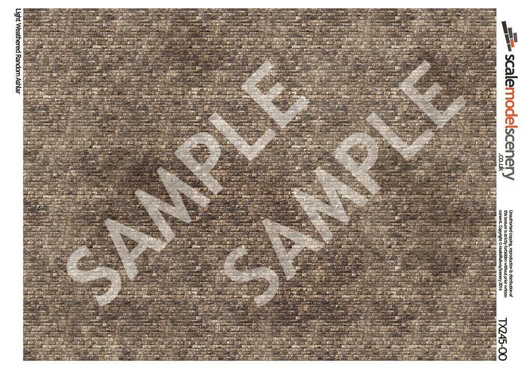 OO/HO Light Weathered Random Ashlar Brick Texture Paper (x5) - Image 2
