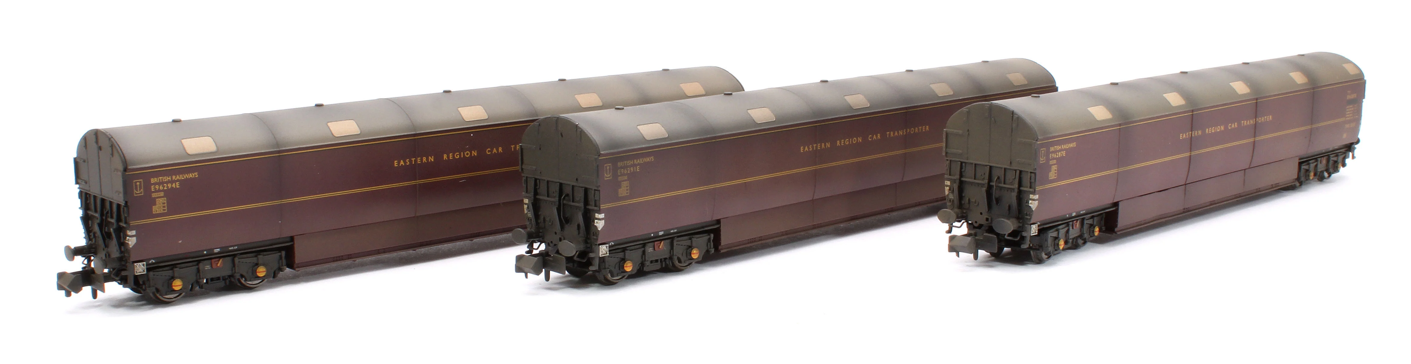 Custom Weathered Newton Chambers Car Transporter Eastern Region BR Lined Maroon E96287/291/294E - Pack 3