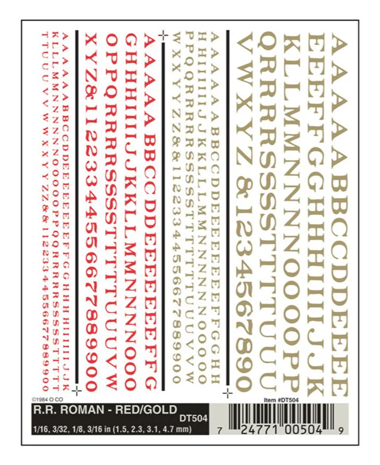 WDT504 DT504 WOODLAND SCENICS - Decals - R.R. Roman - Red/Gold