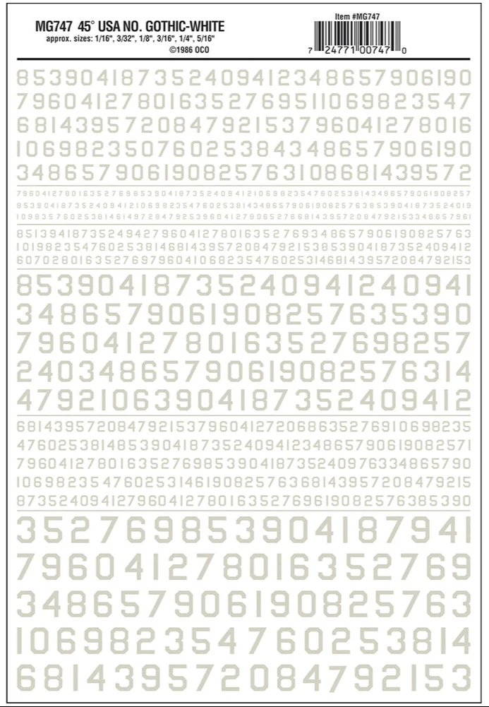 45° USA Gothic Numbers White